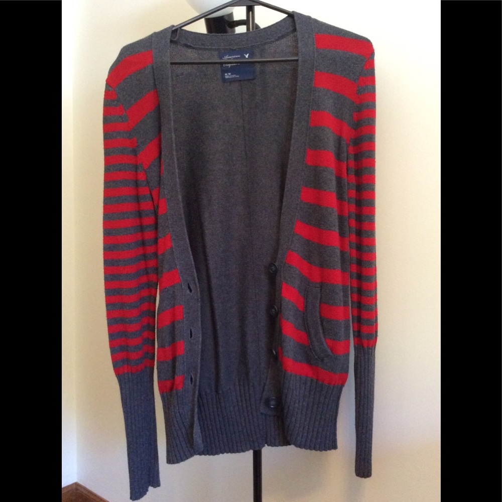 Stripped Gray And Red American Eagle Sweater